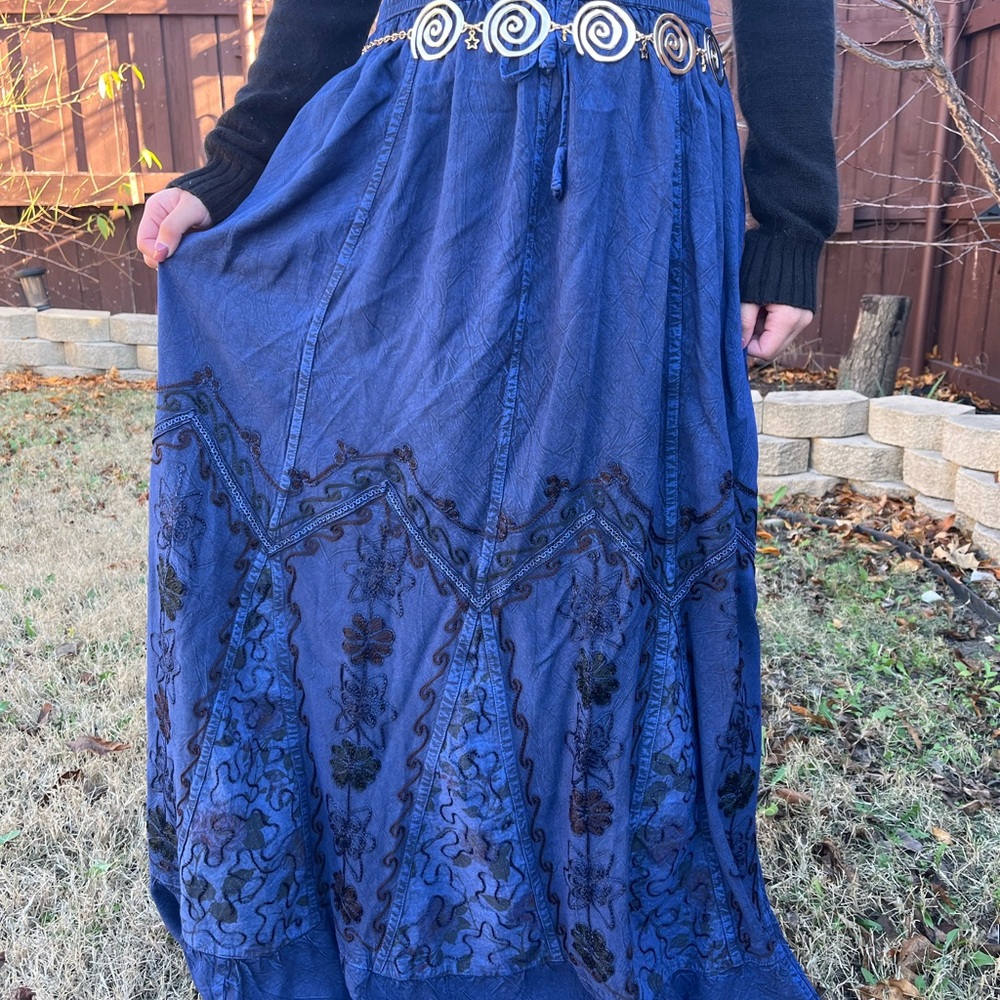Chic Navy Embroidered Maxi Skirt - Picture 5 of 15